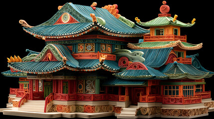Obraz premium Traditional Asian Temple: Ornate Ornamental Detailing and Exquisite Architecture