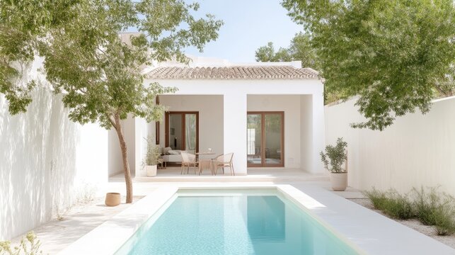 Minimalist courtyard pool house