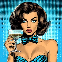 Woman holding champagne, nightclub scene