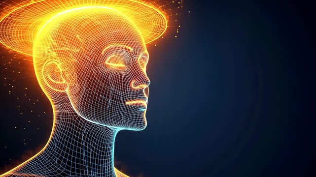 Abstract wireframe human figure with glowing