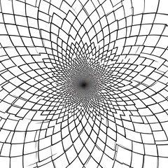 A black and white optical illusion resembling a floral pattern