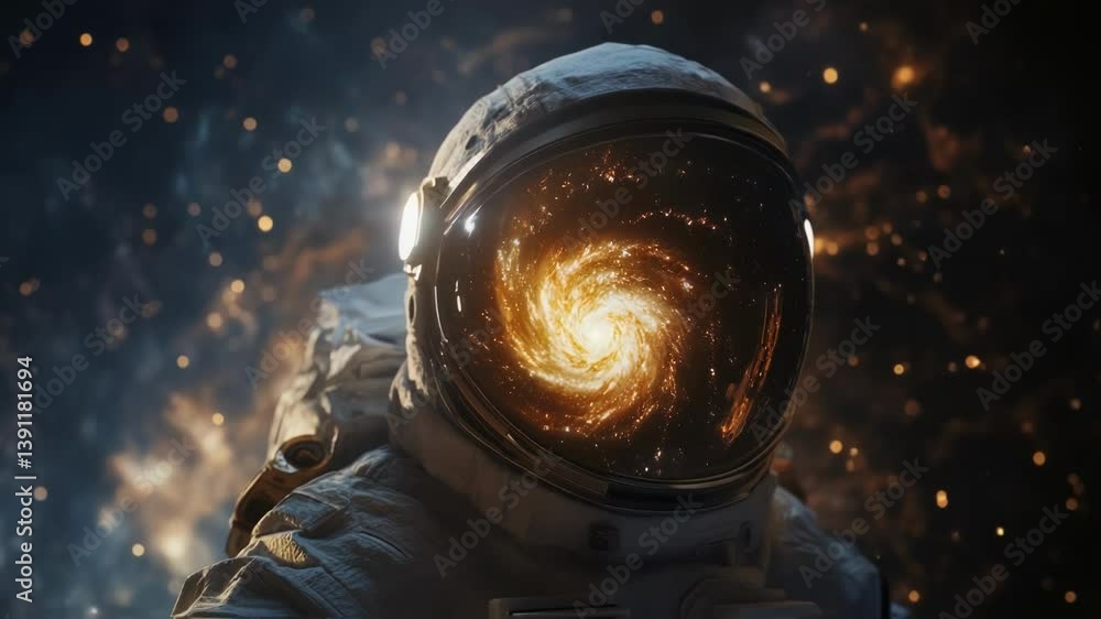 Aufkleber astronaut floating weightlessly while observing mesmerizing spiral galaxy reflected within helmet vi
