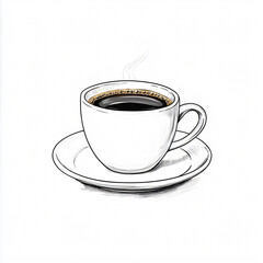 Aroma of Morning Coffee Cup on a Saucer with Steam Rising Refreshing Beverage Illustration Sketch