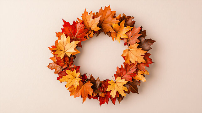 Autumn Maple Leaf Wreath Decoration with Warm Tones and Natural Aesthetic for Seasonal Display