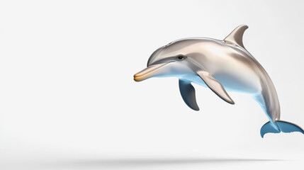 Energetic dolphin jumping gracefully out of the ocean waves under bright blue sky with splashes of water around