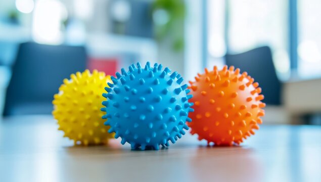 Colorful spiky balls on a table (1)