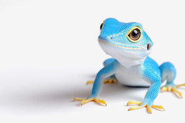 Obraz premium Striking 3d blue lizard resting among lush green leaves in a tropical rainforest environment