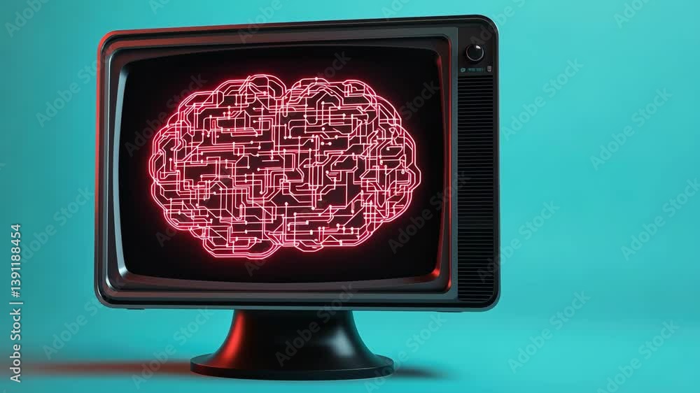 Poster retro computer with abstract screen display