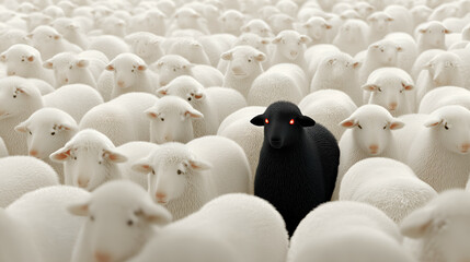 Obraz premium Eye-Catching Contrasts: Black and White Sheep in a Pastoral Landscape for Unique Farm Animal Photography