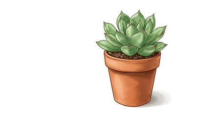 Fototapeta premium Potted Succulent Illustration Fresh Green Plant in Terracotta Pot
