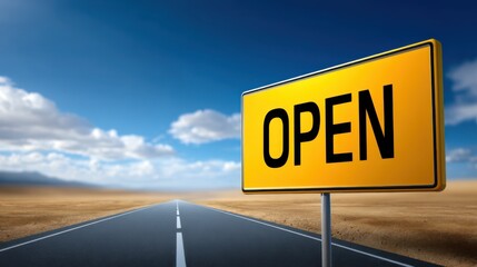 Open Sign on Roadside in Desert Landscape