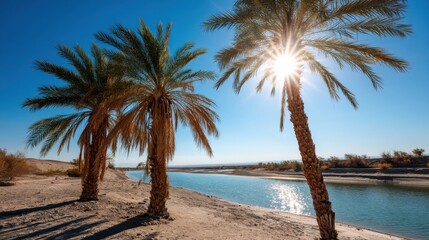 Palm Trees Beside River Under Clear Sky