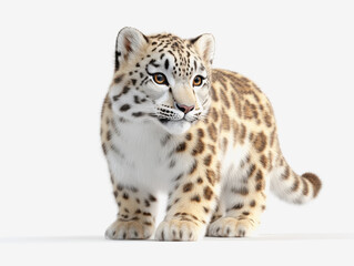 Charming snow leopard cub curiously observing its environment with soft fur and playful expression in the wild