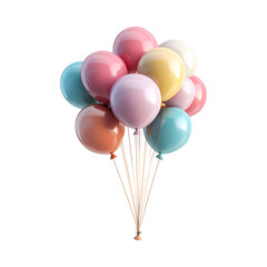 A Fluffy 3D Cartoon Balloon Bouquet with Soft Rounded Shapes Isolated on Transparent Background