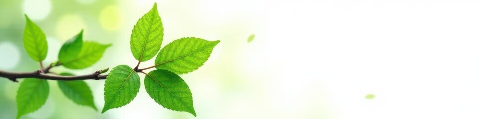 Fototapeta premium Leafy branch with green foliage against white, branch, leaf