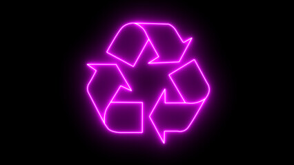 Glowing neon line recycle symbol neon effect on black background. Glowing looping 3arrow icon recycling symbol neon effect, line Recycle symbol icon isolated, Circular arrow icon.	

