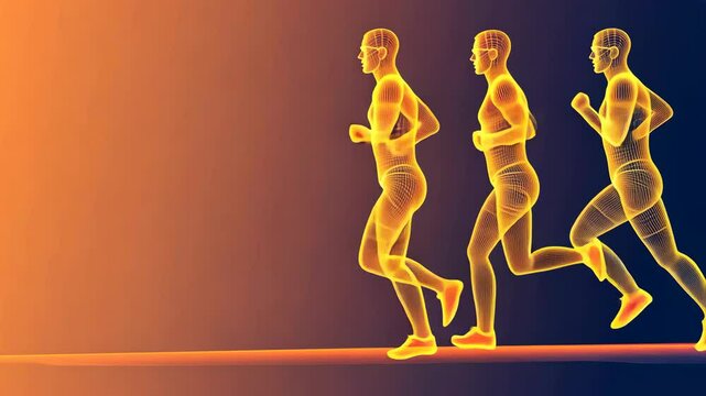 Dynamic running wireframe figures in motion.