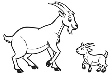 Cute cartoon goat, a farm mammal illustration isolated on white