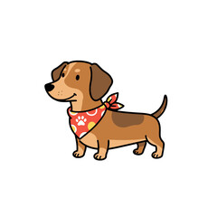 Cute Cartoon Dachshund Dog with a Red Bandana