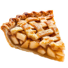 A Slice of Flaky Apple Pie with Lattice Crust Isolated on Transparent Background