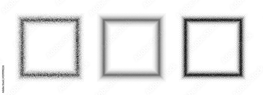 Poster black stippled square frame set. dotted gradient border collection. square picture holders for banne