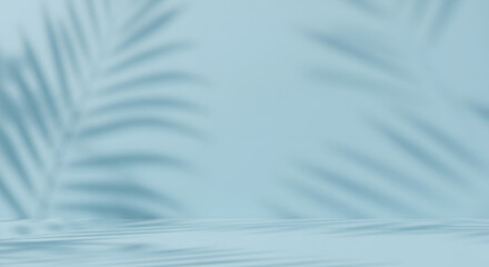 Obraz premium Showing Minimalist Pale Blue Podium with Shadows of Palm Leaves