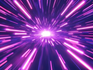 Abstract digital illustration of vibrant purple light rays radiating outwards