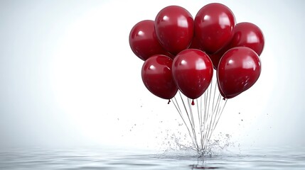 Red balloons splashing into clear water