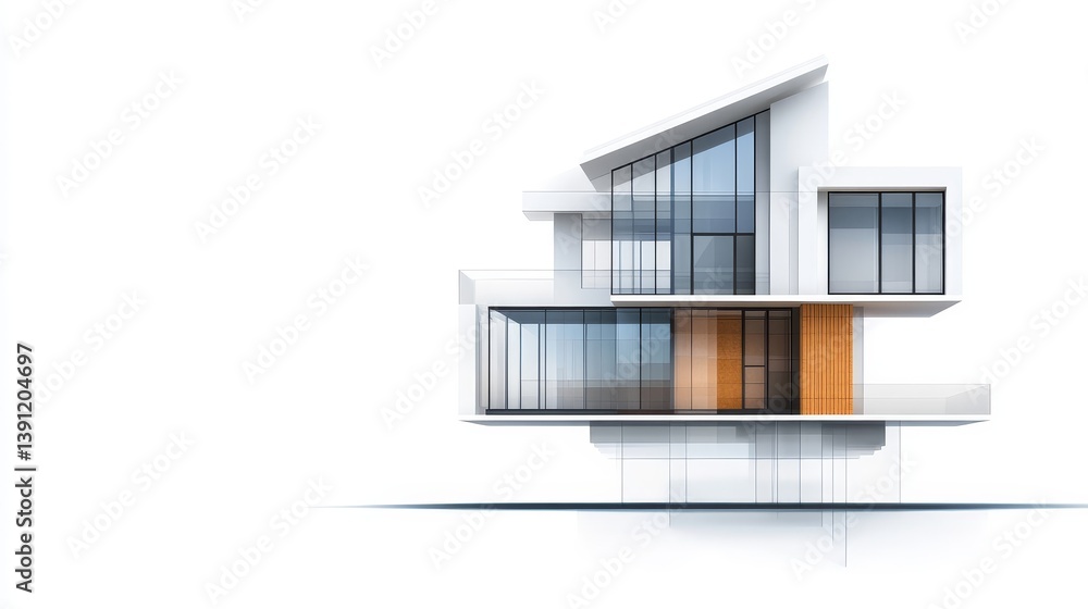 Poster modern architectural design featuring clean lines and large windows