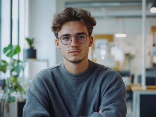 Fototapeta premium Man with glasses studying