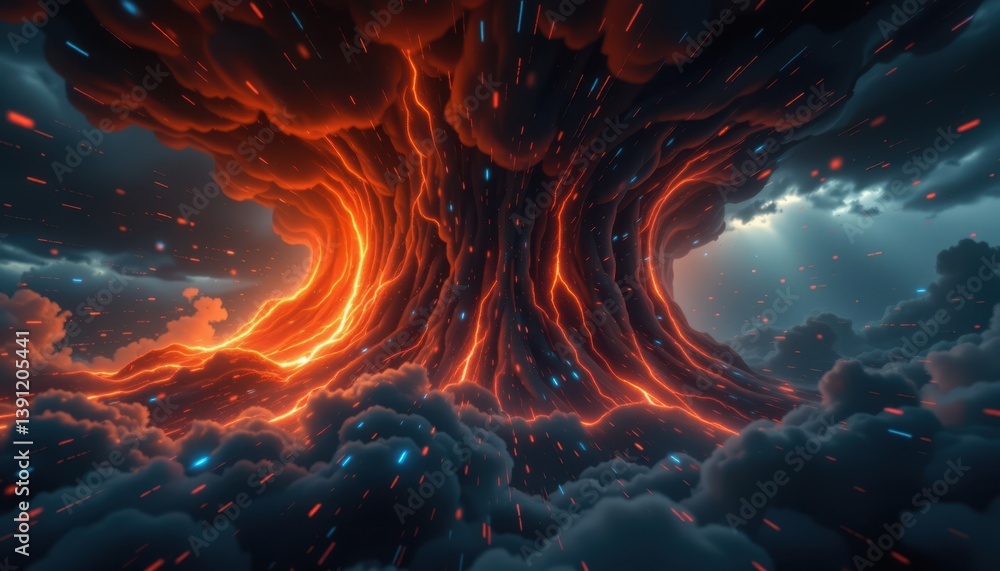 Poster digital storm a dramatic depiction of a storm of binary code and light, representing digital chaos a