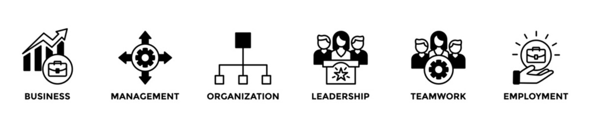 business management web banner concept with group of icons for business and media in mix style