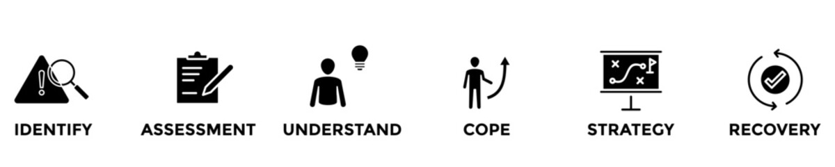 crisis management web banner concept with group of icons for business and media in mix style