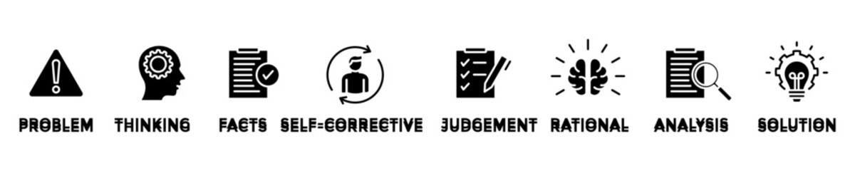 critical thinking web banner concept with group of icons for business and media in mix style