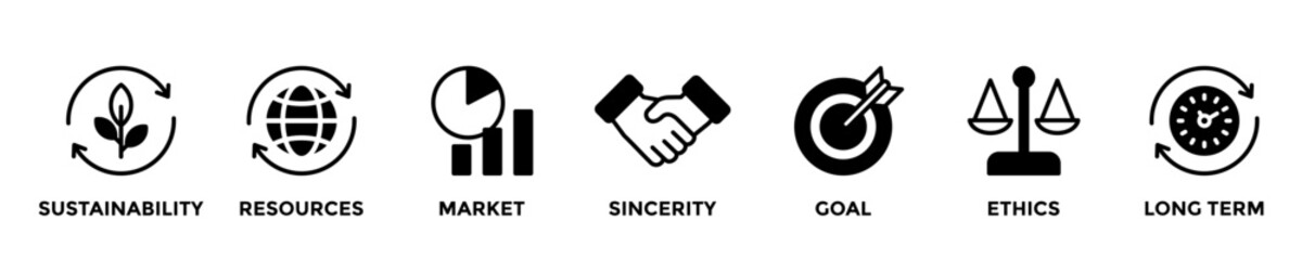 CSR web banner concept with group of icons for business and media in mix style