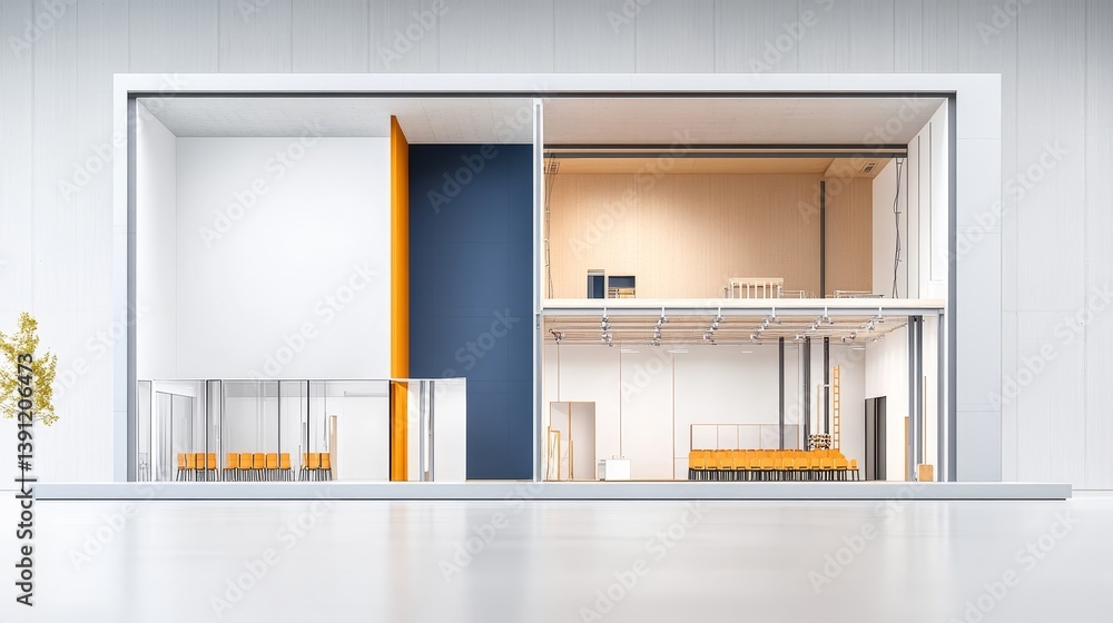 Poster modern architectural model of versatile multi-purpose room design