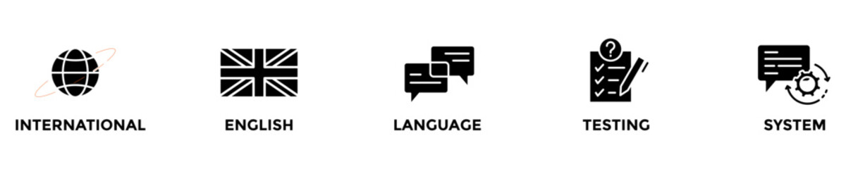 ielts web banner concept with group of icons for business and media in mix style