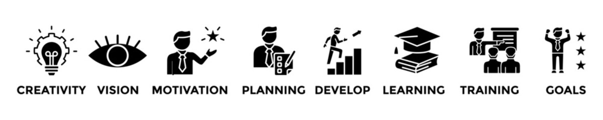 personal growth web banner concept with group of icons for business and media in mix style