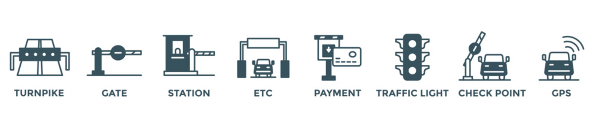 toll road web banner concept with group of icons for business and media in mix style