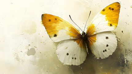 An artistic painting of a colorful butterfly with open wings