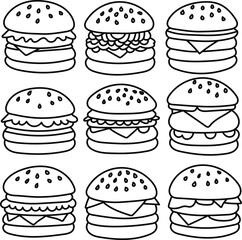 Cute Burger Outline Illustration for Kids’ Coloring Book