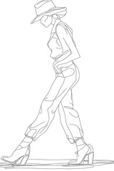 Fototapeta premium Woman in Cowboy Hat Walking