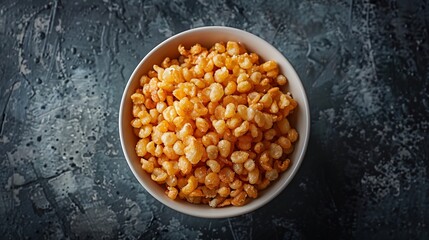 Bhutanese zow shungo sweet puffed rice snack sugar syrup served in white bowl