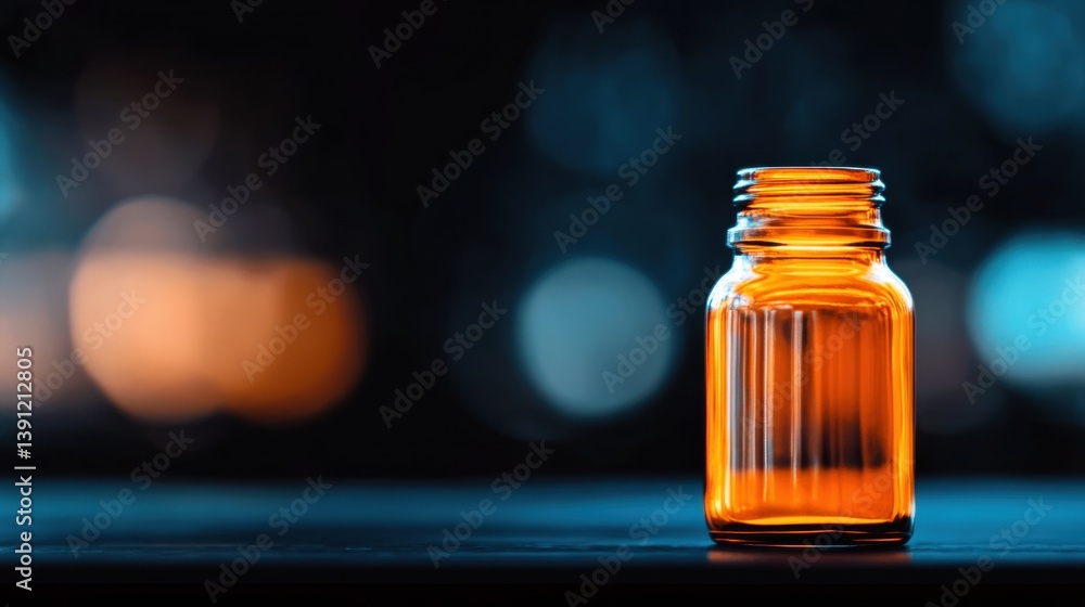Poster a clear glass jar with an orange tint is displayed on a dark surface, drawing attention with its vib