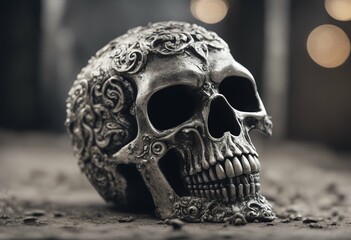 angry dirty ornamental silver skull horror tattoo zombie monster evil skeleton detail scarey art gothic face bone human graphic anatomy pirate dead halloween rock and roll isolated black death daemon