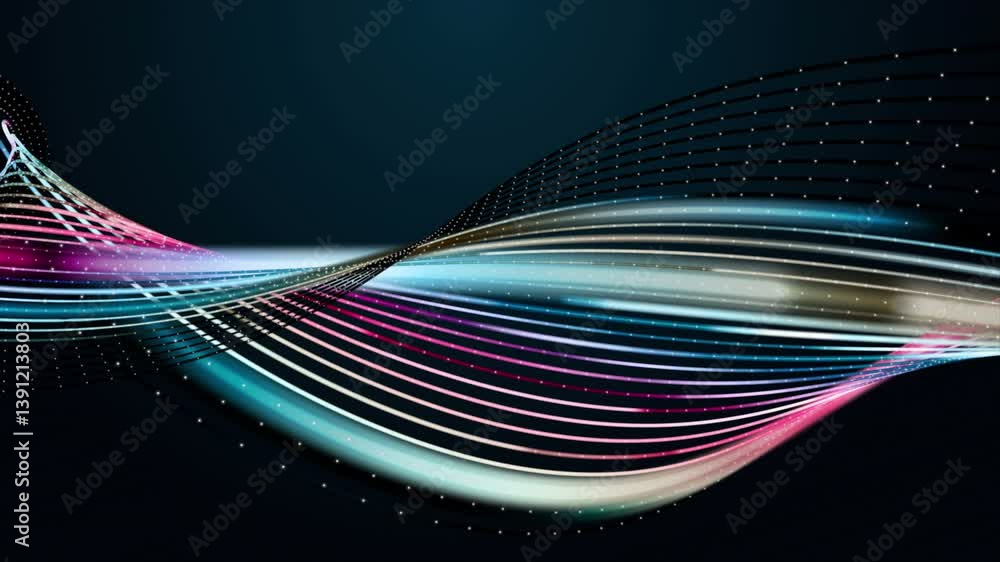 Poster futuristic video animation with stripe wave object in slow motion, 4096x2304 loop 4k