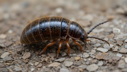 black beetle on wood macro