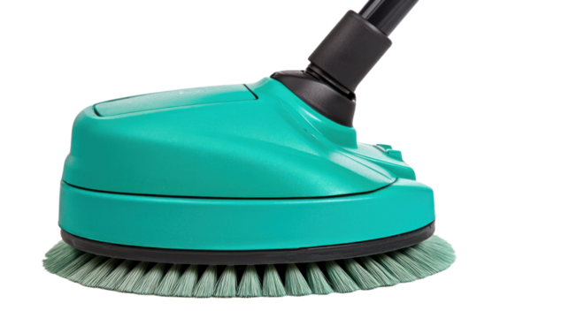 Cleaning action with turquoise electric scrubber home setting product image cutout background household items