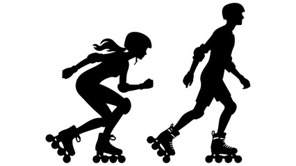 Man and Woman Rollerblading Silhouette.