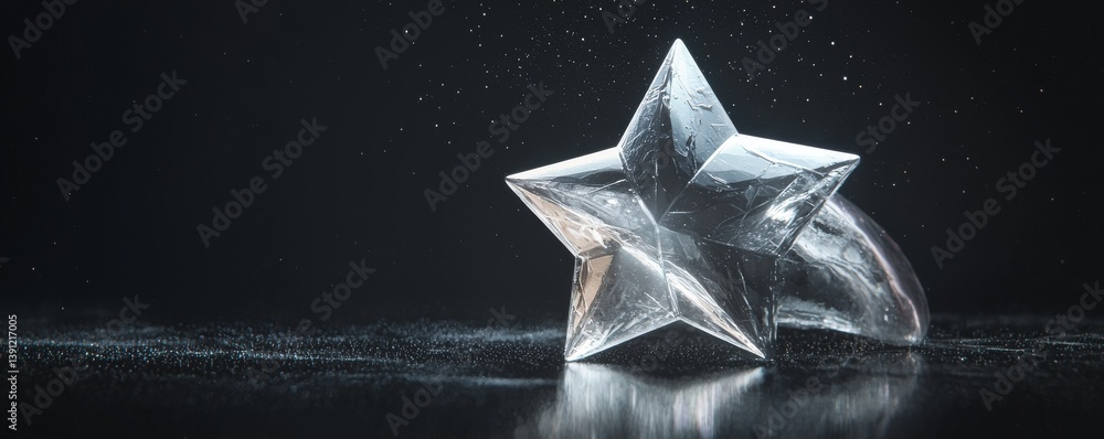 Poster a crystal star reflects light, creating a captivating visual effect against a dark backdrop.